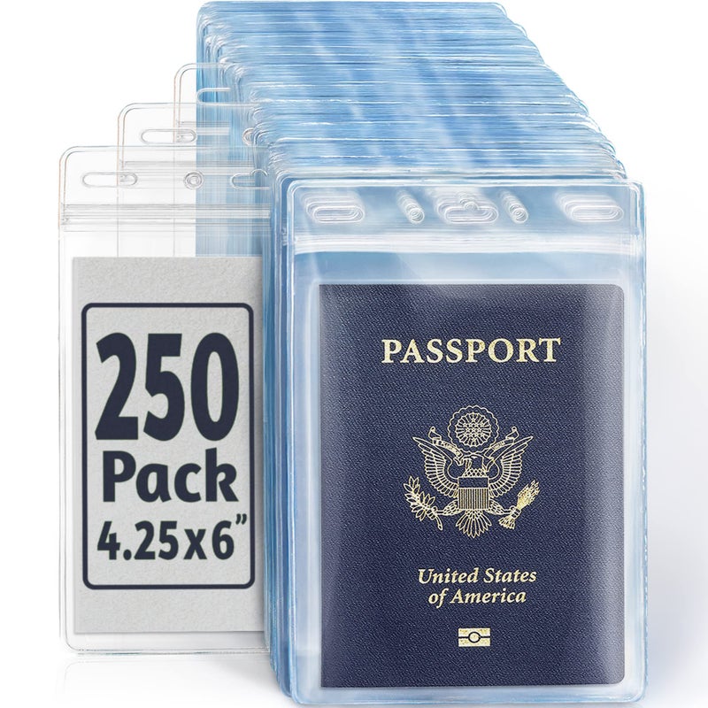 EcoEarth 4x6 Inch Passport & Card Holders with Soft Edge (Clear, 250 PK) - Extra Large (XXL) Vertical ID Holder - Resealable and Waterproof Identification Name Card Holder - Image 1